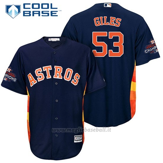 Maglia Baseball Uomo Houston Astros 2017 World Series Campione Ken Giles Blu Cool Base